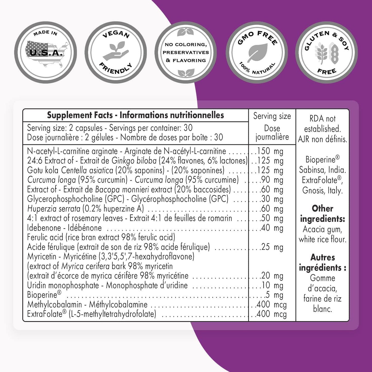 Supersmart - Neurex - Help Improve Memory and Speed of Cognitive Processing - Help Prevent Cerebral Aging - Brain Supplement Formula | Non-GMO and Gluten Free - 60 Vegetarian Capsules