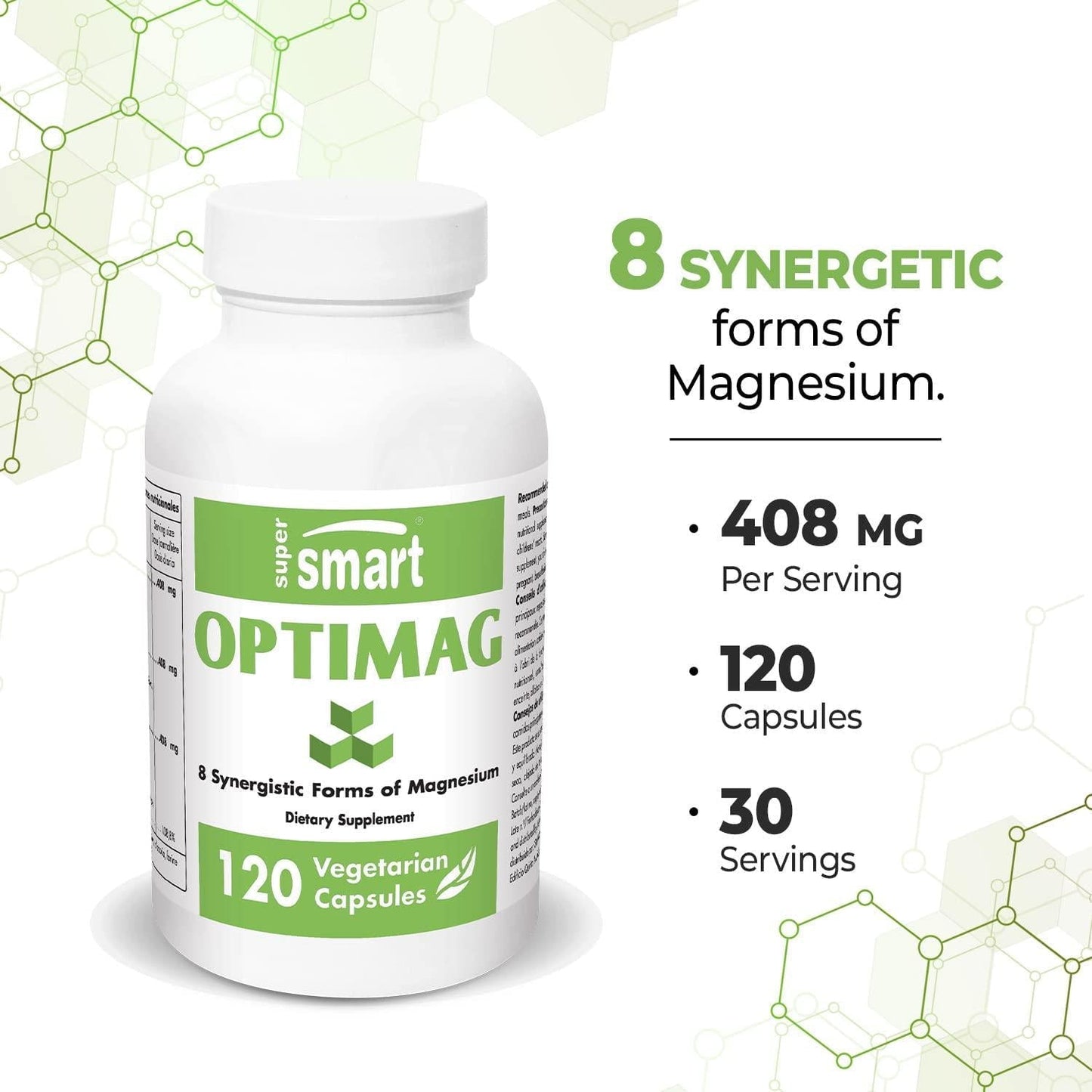 Supersmart - Optimag - Powerful Magnesium Formula with 8 Different Forms of Magnesium for Optimal Assimilation to Fight Magnesium Deficiency | Non-GMO and Gluten Free - 120 Vegetarian Capsules