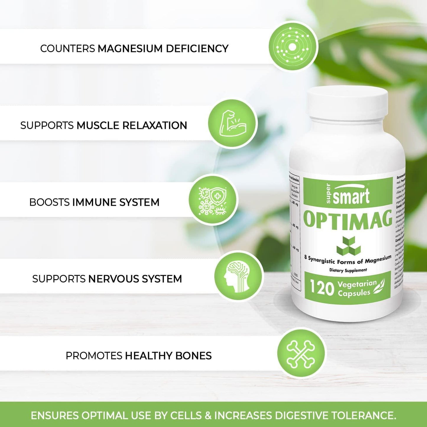 Supersmart - Optimag - Powerful Magnesium Formula with 8 Different Forms of Magnesium for Optimal Assimilation to Fight Magnesium Deficiency | Non-GMO and Gluten Free - 120 Vegetarian Capsules