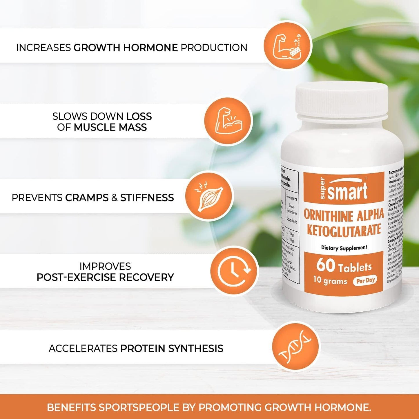 Supersmart - Ornithine Alpha Ketoglutarate (OKG) 1000 mg - Amino Acids - May Improve Muscle Mass | Non-GMO and Gluten Free - 60 Tablets