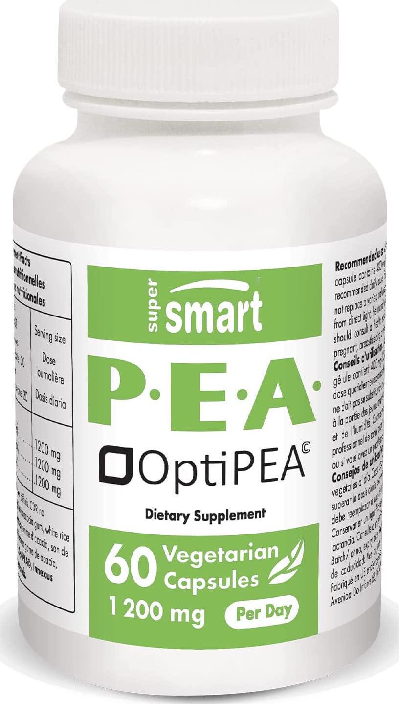 Supersmart - Pea (PalmitoylEthanolAmide) 1200 mg Per Day - Natural Analgesic and Anti Inflammatory Supplement - Pain Relief | Non-GMO and Gluten Free - 60 Vegetarian Capsules