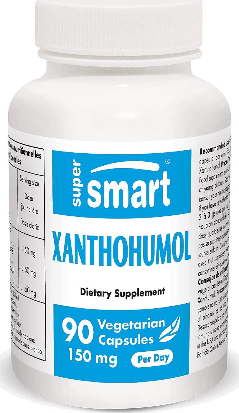 Supersmart - Xanthohumol 150 mg Per Day - Extract of Hop Flower Standardized to 10% Xanthohumol - Promotes Drowsiness and Calms Irritability | Non-GMO and Gluten Free - 90 Vegetarian Capsules