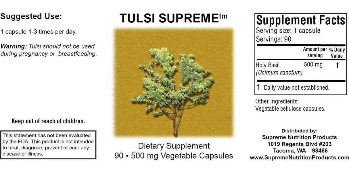 Supreme Nutrition Tulsi Supreme, Organic Holy Basil Capsules with Adaptogenic Herbs for Stress Relief, Adrenal Support, Immune Support, 90 Vegetable Capsules