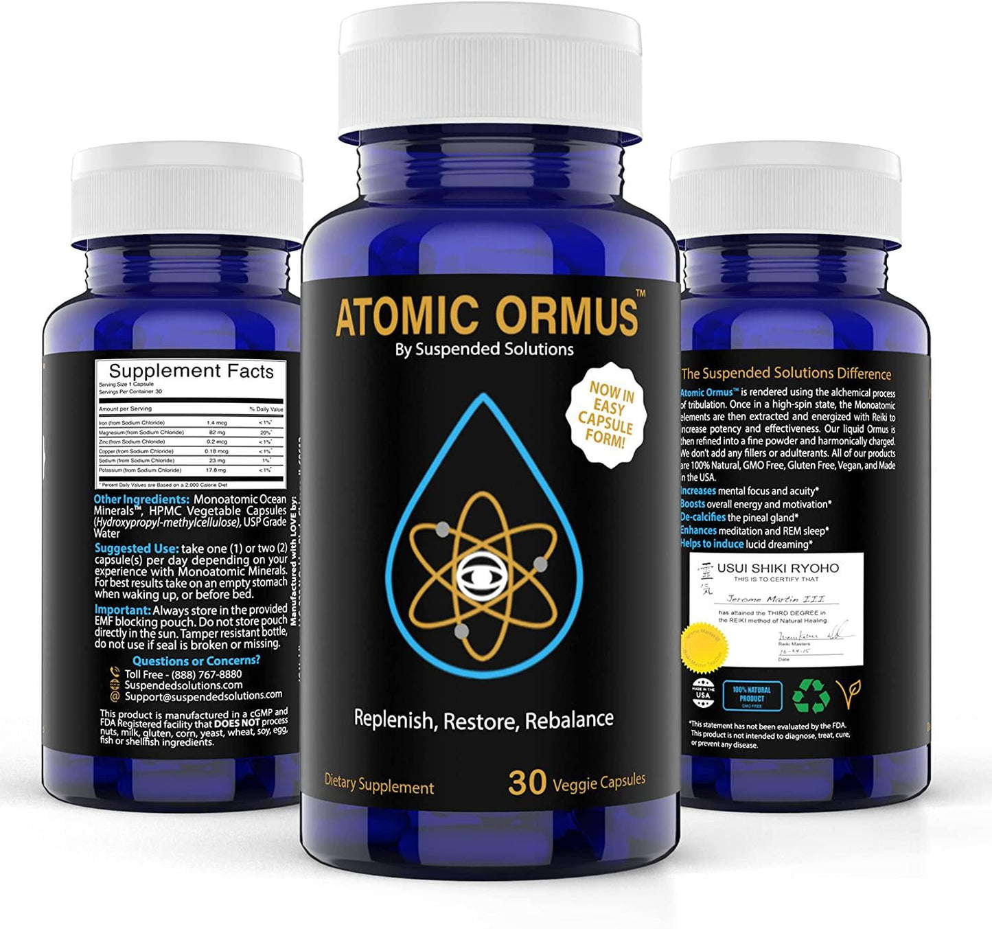 Suspended Solutions - Atomic ORMUS - Capsules - MONATOMIC Gold Capsules - 100% Pure ORMUS Powder - 100% Vegan - ormus Gold, monatomic Gold,(30 Capsules)