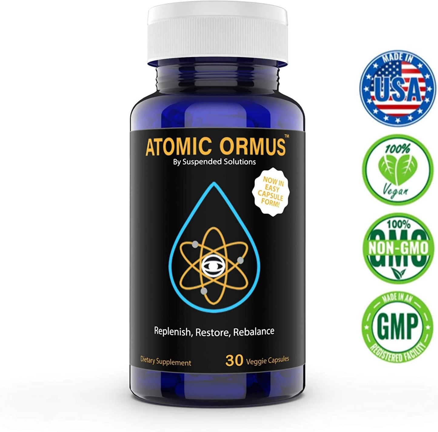 Suspended Solutions - Atomic ORMUS - Capsules - MONATOMIC Gold Capsules - 100% Pure ORMUS Powder - 100% Vegan - ormus Gold, monatomic Gold,(30 Capsules)
