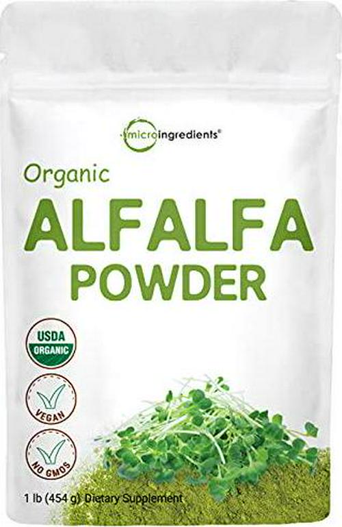 Sustainably US Grown, Organic Alfalfa Powder, 1 Pound (16 Ounce), Contains Immune Vitamin C and Minerals, Best Green Superfoods for Smoothie, Drinks, Beverage and Cookies, Non-GMO and Vegan Friendly
