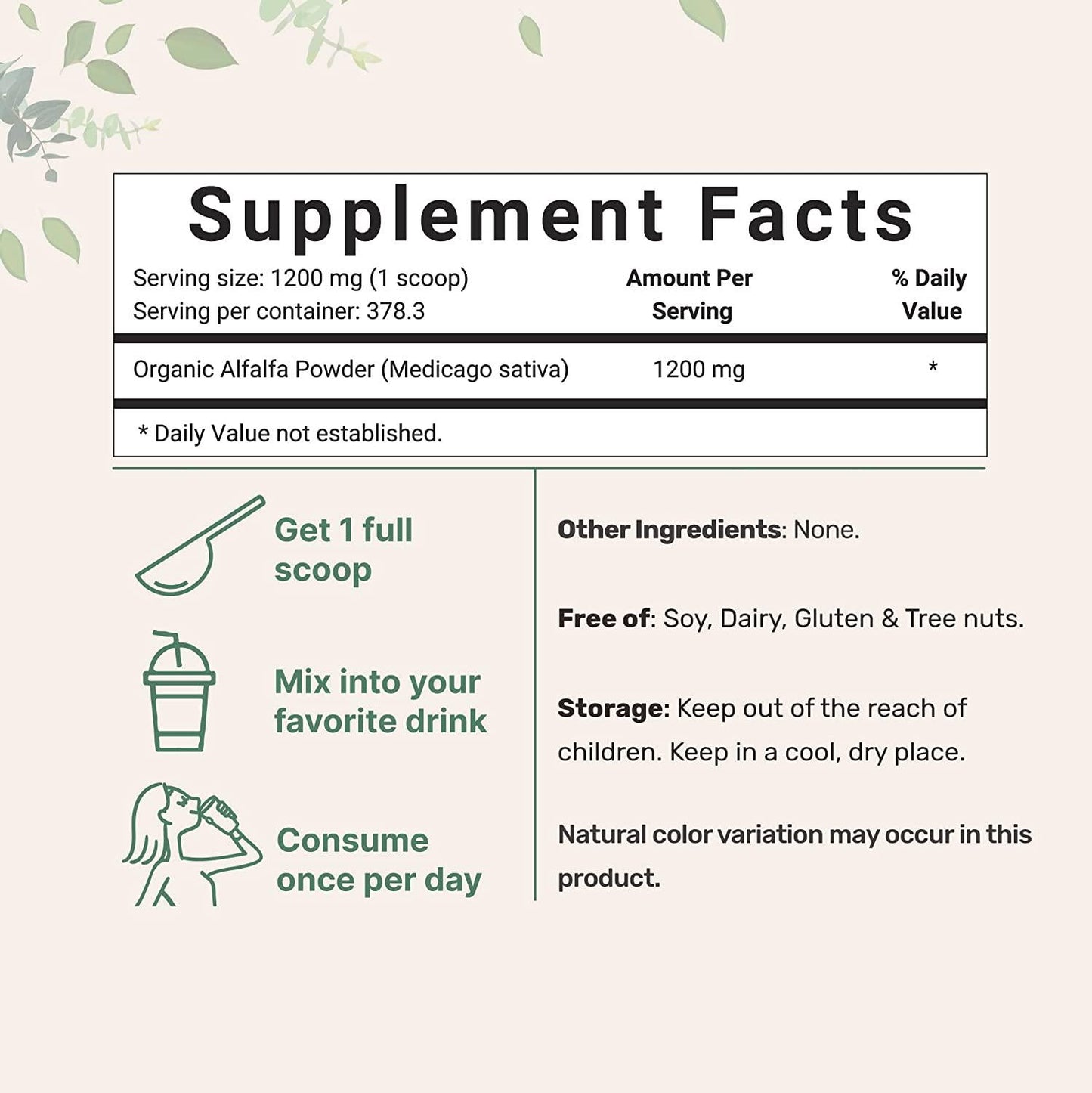 Sustainably US Grown, Organic Alfalfa Powder, 1 Pound (16 Ounce), Contains Immune Vitamin C and Minerals, Best Green Superfoods for Smoothie, Drinks, Beverage and Cookies, Non-GMO and Vegan Friendly