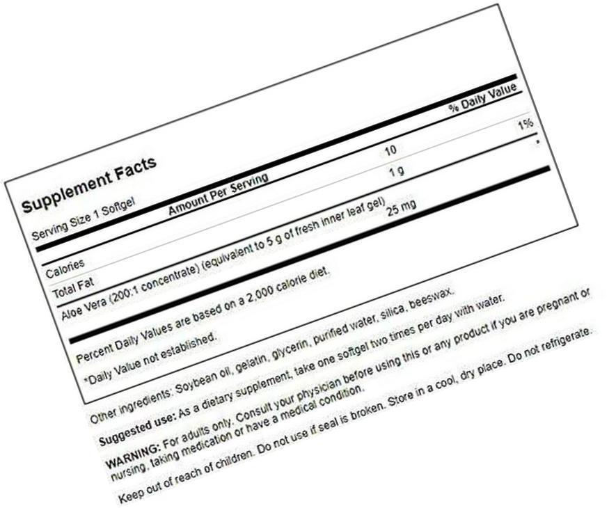 Swanson Aloe Vera 25 Milligrams 300 Sgels