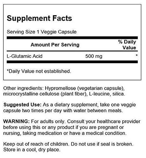 Swanson Amino Acid Glutamic Acid 500 Milligrams 60 Veg Capsules