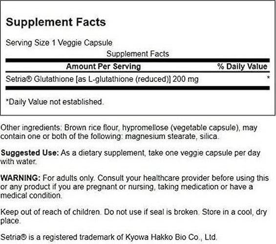 Swanson Amino Acid High Potency L-Glutathione 200 Milligrams 60 Veg Capsules