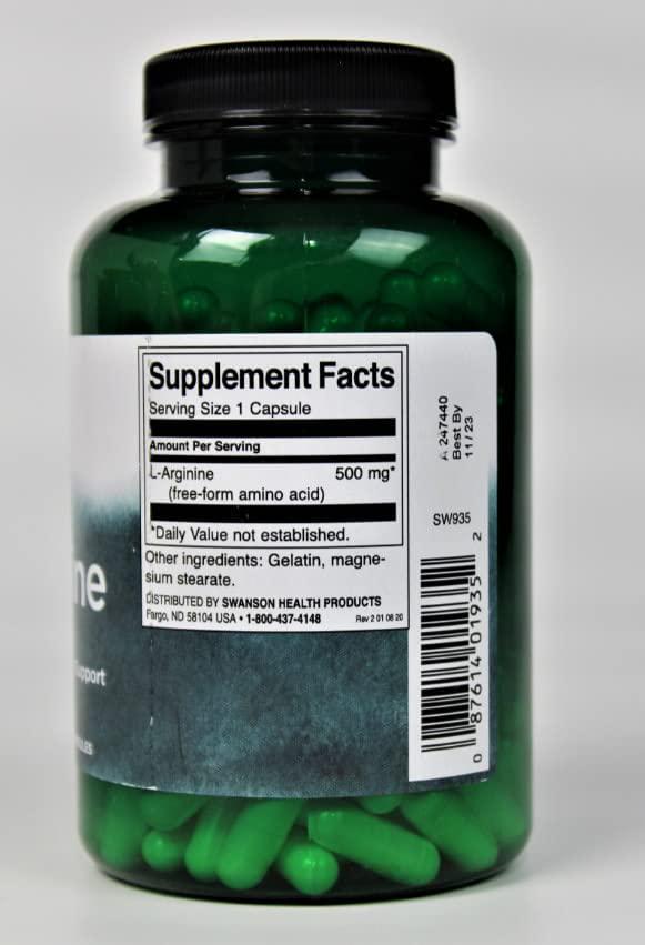Swanson Amino Acid L-Arginine 500 Milligrams 200 Capsules