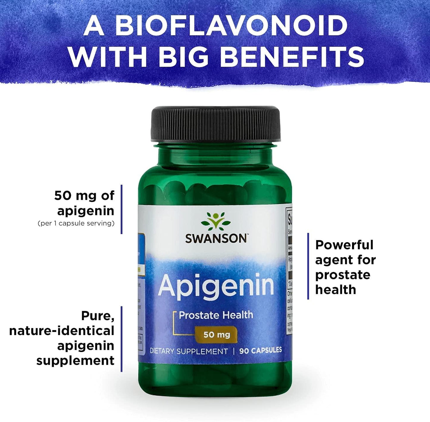 Swanson Apigenin Prostate Health Supplements Nerve Health 50 mg 90 Capsules