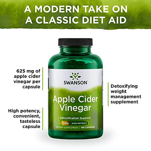 Swanson Apple Cider Vinegar Capsules - Supports Healthy Weight Loss and Digestive Health - Helps Support Metabolism and Maintain Glucose Profile - (180 Capsules, 625mg Each)
