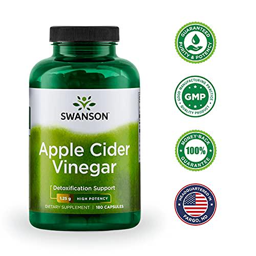 Swanson Apple Cider Vinegar Capsules - Supports Healthy Weight Loss and Digestive Health - Helps Support Metabolism and Maintain Glucose Profile - (180 Capsules, 625mg Each)