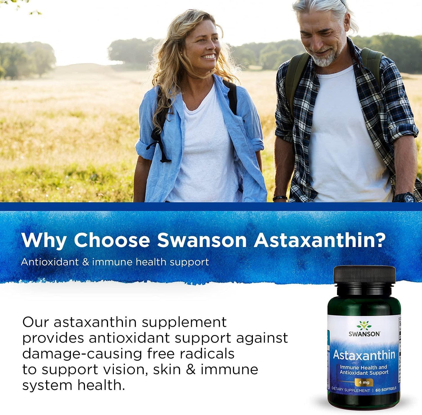 Swanson Astaxanthin Eye Vision Brain Skin Health Antioxidant Support Supplement (Astaxanthin 4 mg) 60 Softgels Sgels