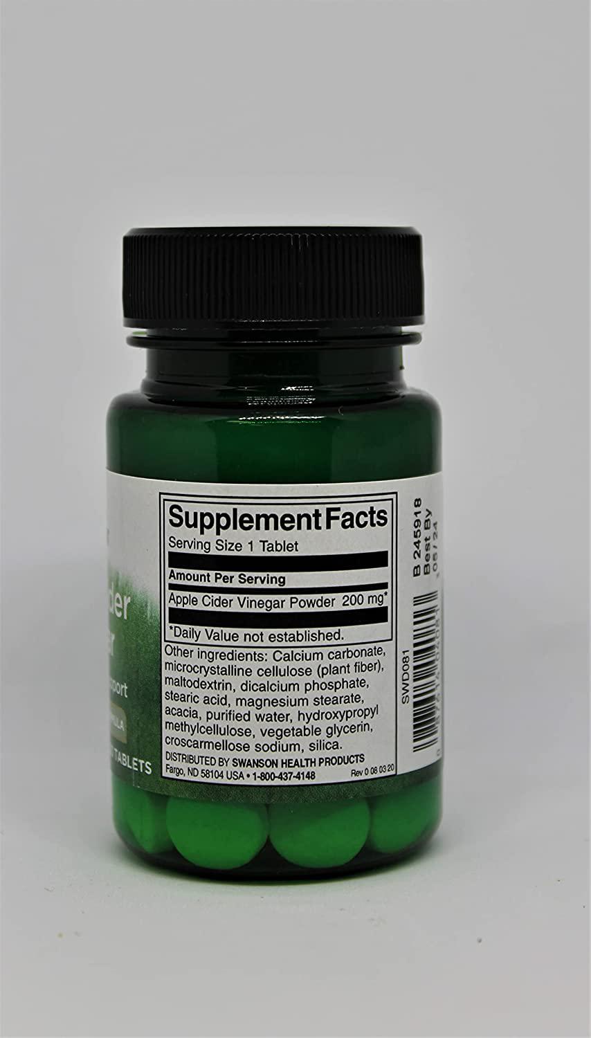 Swanson Best Weight-Control Formulas Double-Strength Apple Cider Vinegar 200mg 30 Tablets