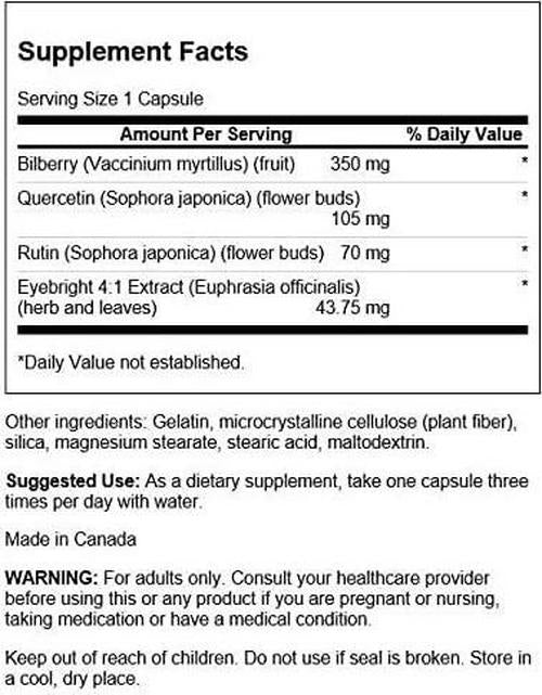 Swanson Bilberry Eyebright Vision Complex - Herbal Supplement Promoting Eye Support and Overall Vision Health - May Support Healthy Cholesterol Levels Already Within The Normal Range - (100 Capsules)