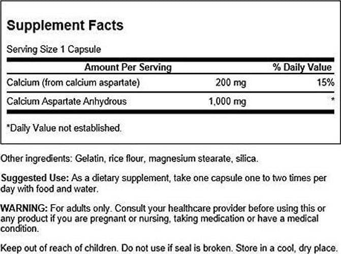 Swanson Calcium Aspartate (200 Milligrams Elemental) 1000 Milligrams 60 Capsules