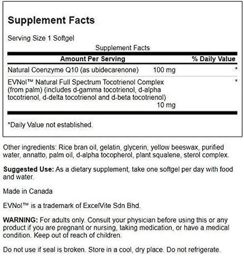 Swanson Coq10 100 Milligrams with 10 Milligrams Tocotrienols 100 Milligrams 60 Sgels