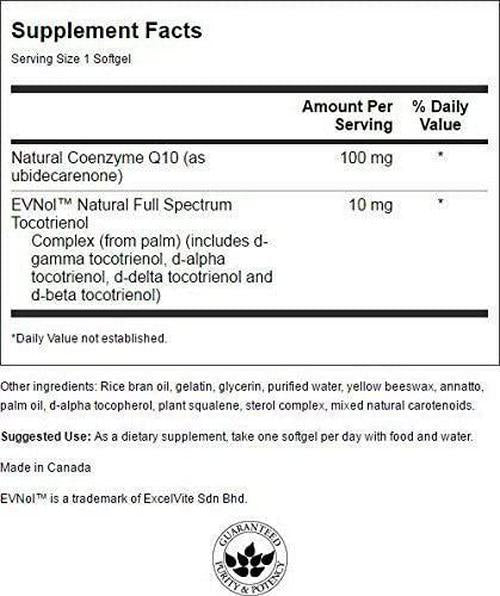 Swanson Coq10 100 Milligrams with 10 Milligrams Tocotrienols 100 Milligrams 60 Sgels