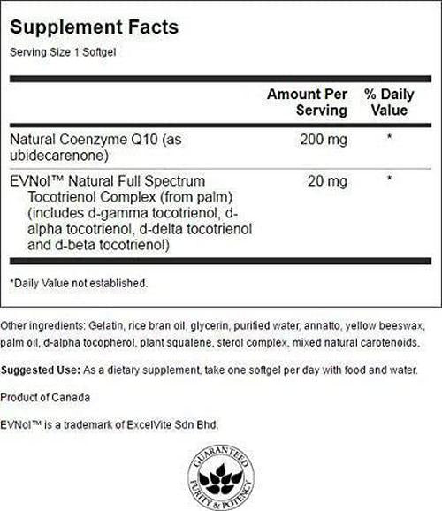Swanson Coq10 200 Milligrams w/ 20 Milligrams Tocotrienols 200 Milligrams 60 Sgels