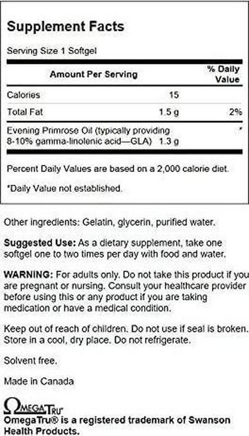 Swanson Evening Primrose Oil (Omegatru) 1300 Milligrams 100 Sgels