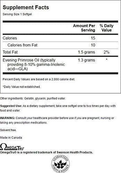 Swanson Evening Primrose Oil (Omegatru) 1300 Milligrams 100 Sgels
