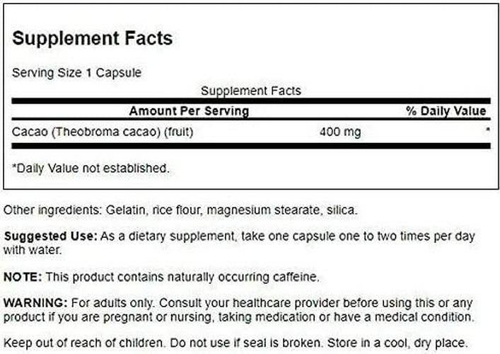 Swanson Full Spectrum Cacao (Raw Cacoa) (400mg, 60 Capsules)