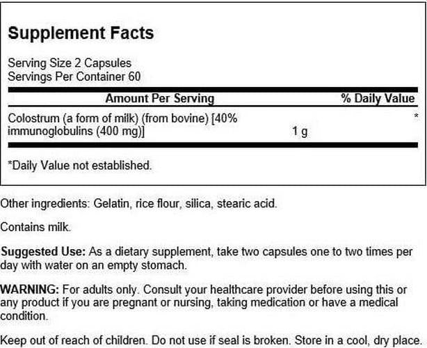 Swanson High Ig Colostrum 500 Milligrams 120 Capsules