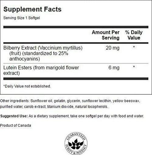 Swanson Lutein and Bilberry 6/20 Milligrams 120 Sgels