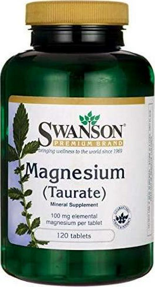 Swanson Magnesium Taurate - Mineral Supplement Promoting Muscle and Bone Health - Natural Magnesium and Taurine Formula Supporting Heart Health - (120 Tablets, 100mg Each)