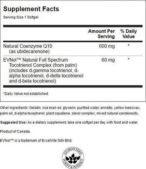 Swanson Maximum Strength Coq10 600 Milligrams w/ 60 Milligrams Tocotrienols 600 Milligrams 60 Sgels