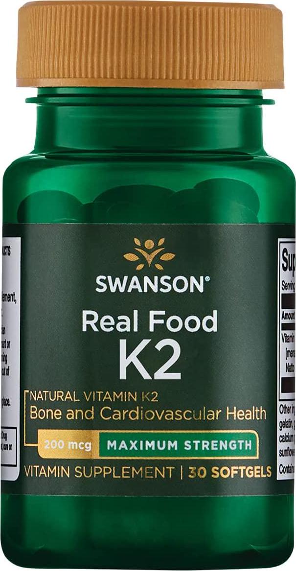 Swanson Maximum Strength Vitamin K2 (Menaquinone-7)-Vitamin Supplement Supporting Cardiovascular and Bone Health-Made from Japanese Natto to Help Regulate Calcium (30 Softgels, 200mcg Each)