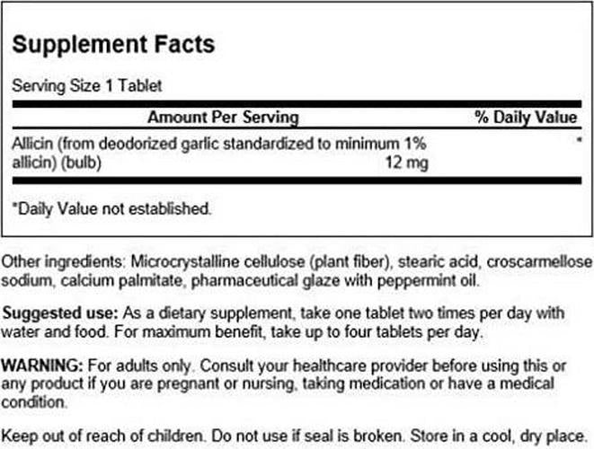 Swanson Maximum-Strength 100% Pure Allicin 12 Milligrams 100 Tabs