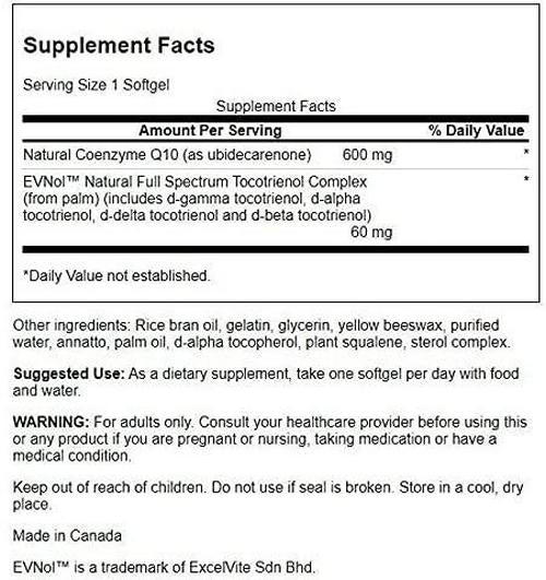 Swanson Maximum Strength Coq10 600 Milligrams w/ 60 Milligrams Tocotrienols 600 Milligrams 60 Sgels