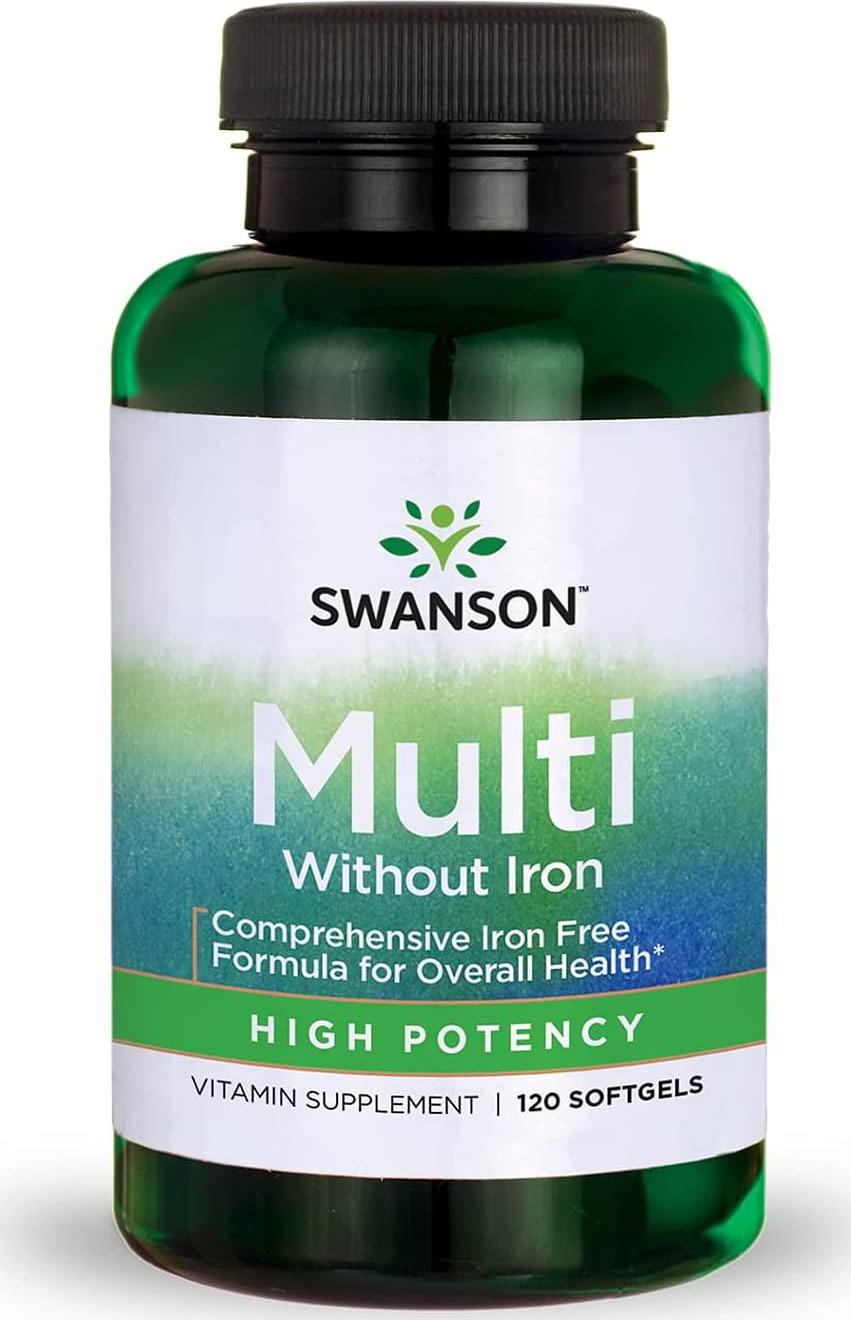 Swanson Multi Without Iron Multivitamin Health Supplement Iron-Free Formula 120 Softgels Sgels