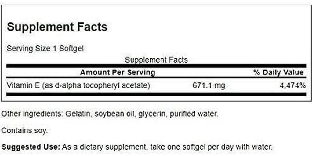 Swanson Natural Vitamin E 1000 Iu (671.10 Milligrams) 100 Sgels