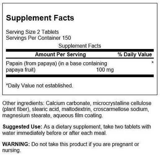 Swanson Papaya Supreme 50 Milligrams 300 Tabs Enzyme