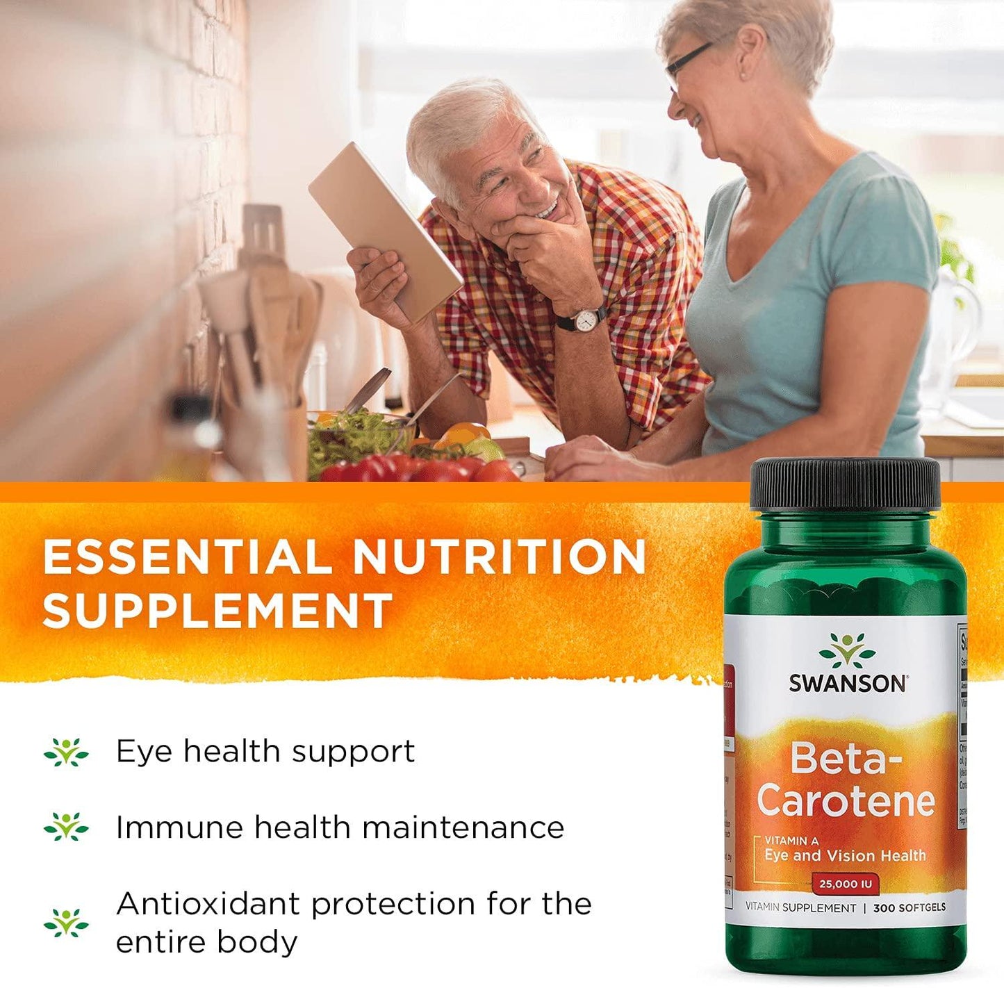Swanson Premium Beta Carotene (Vitamin A) 25 000 IU 300 Softgels
