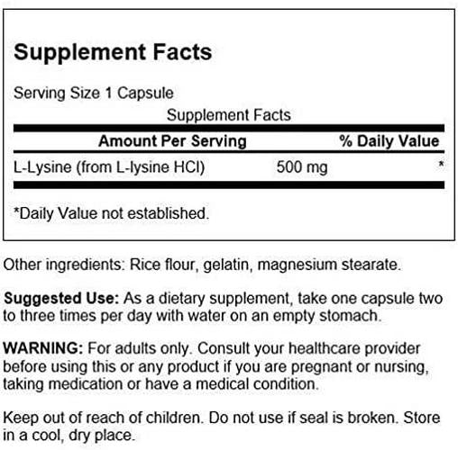 Swanson Premium Free-Form L-Lysine 500mg 100 Capsules