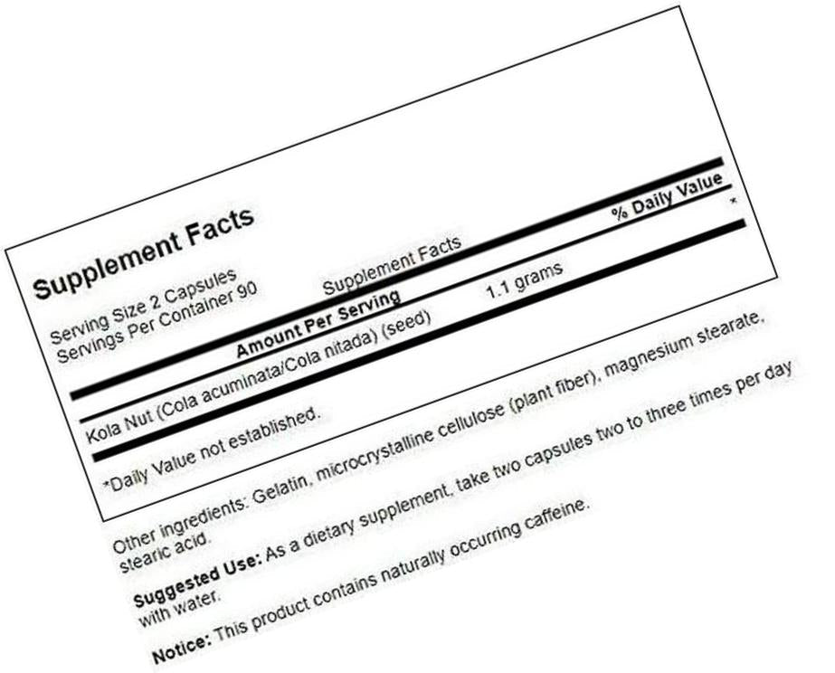 Swanson Premium Full-Spectrum Kola Nut 550mg 180 Capsules