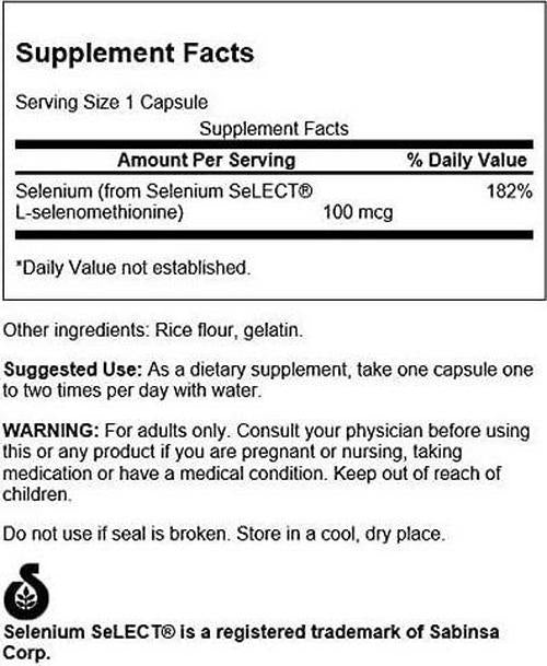 Swanson Premium Selenium 100 mcg 300 Capsules - Dietary Supplement