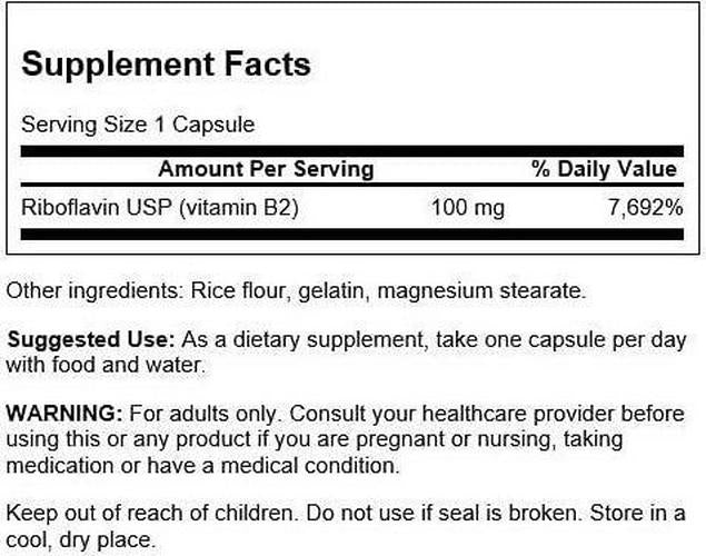 Swanson Premium Vitamin B-2 100mg 100 Capsules