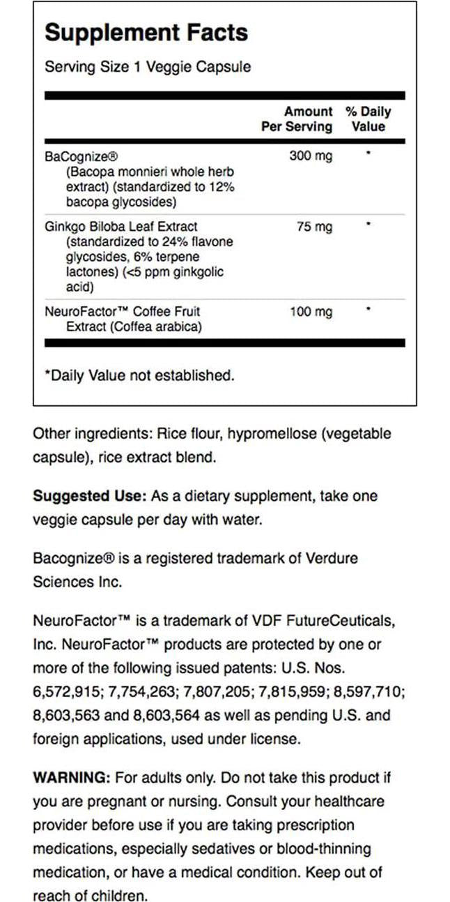 Swanson Pure Brainpower Brain Health Cognitive Memory Focus Support Brain-Derived Neurotrophic Factor (BDNF) Herbal Supplement (Ginkgo Biloba, Bacopa Monnieri) 60 Veggie Capsules (Veg Caps) Vegan