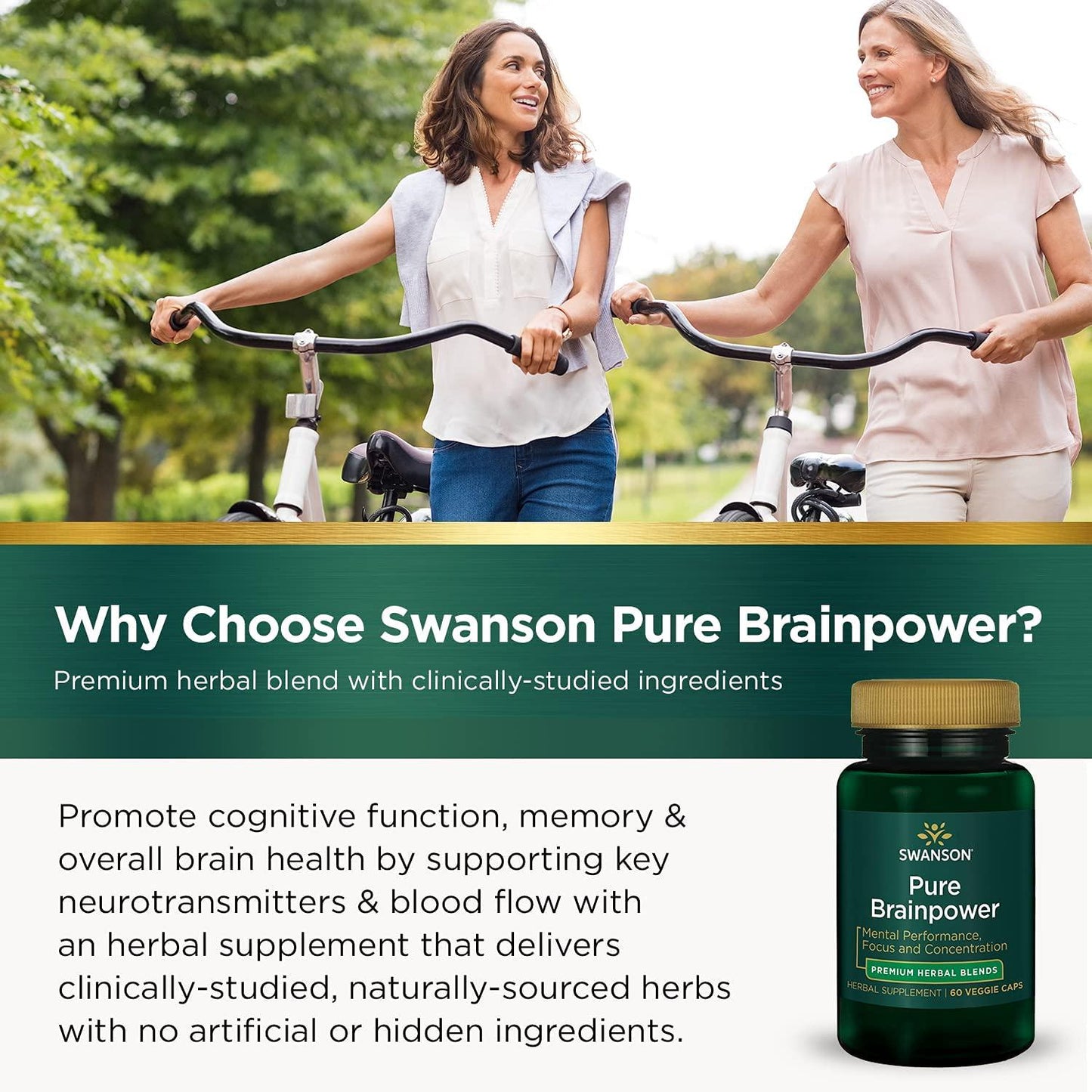 Swanson Pure Brainpower Brain Health Cognitive Memory Focus Support Brain-Derived Neurotrophic Factor (BDNF) Herbal Supplement (Ginkgo Biloba, Bacopa Monnieri) 60 Veggie Capsules (Veg Caps) Vegan