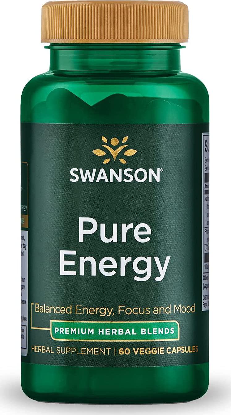 Swanson Pure Energy Metabolism Concentration Mental Focus Mood Support Stress Management Adaptogenic Herbs Herbal Supplement 60 Veggie Capsules (Veg Caps) Vegan