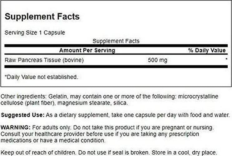 Swanson Raw Pancreas Glandular 500 Milligrams 60 Capsules