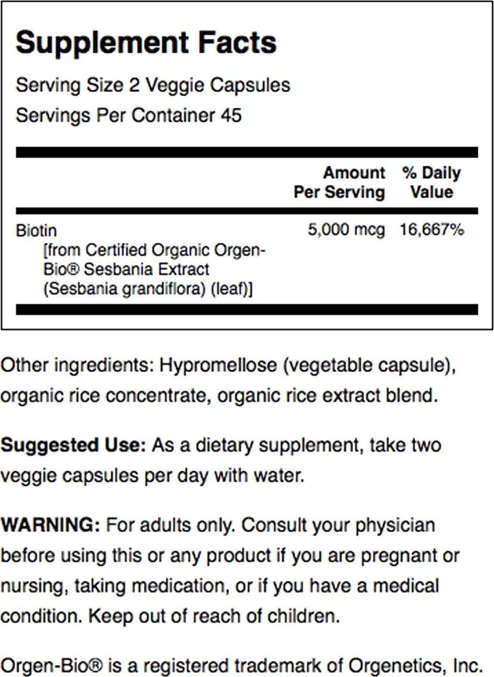 Swanson Real Food Biotin Vitamin B-7 Hair Skin Nail Metabolism Health from Organic Hummingbird Tree Extract Vegan Gluten-Free Non-GMO B7 5000 mcg 90 Veggie Capsules (Caps)