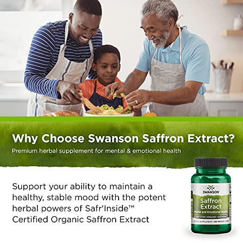 Swanson Saffron Extract-Herbal Supplement Promoting Mood Support -Natural Source of Eye Health Support and Weight Management-Organic Saffron Delivering 2% Safranal-(60 Veggie Capsules, 30mg Each)