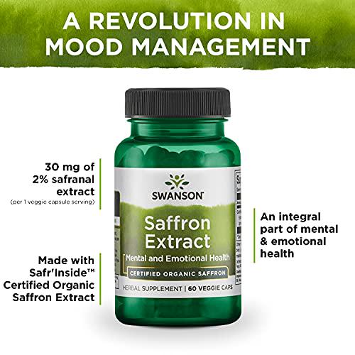 Swanson Saffron Extract-Herbal Supplement Promoting Mood Support -Natural Source of Eye Health Support and Weight Management-Organic Saffron Delivering 2% Safranal-(60 Veggie Capsules, 30mg Each)